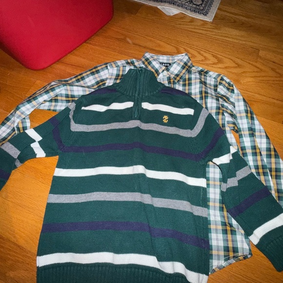 Izod Green and Gray Striped Zip-Up Sweater - Picture 1 of 7